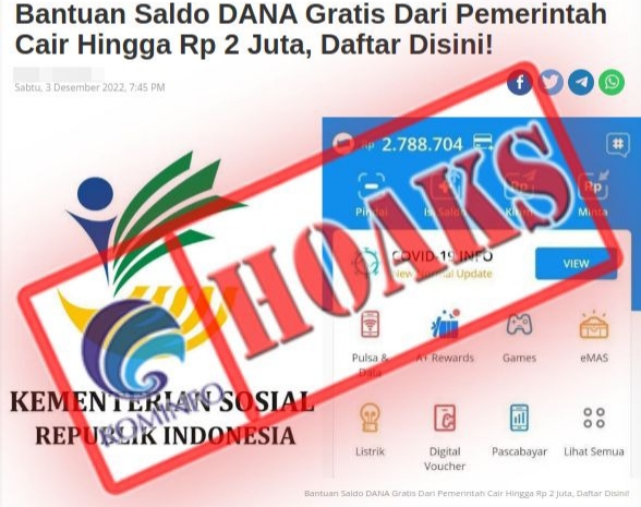 HOAX !! Kabar Bantuan Saldo DANA Dari Pemerintah Hingga Rp2 Juta