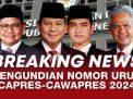 Anies-Muhaimin Nomor Urut 1, Prabowo-Gibran Nomor Urut 2, Ganjar-Mahfud Nomor Urut 3