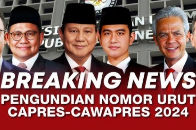 Anies-Muhaimin Nomor Urut 1, Prabowo-Gibran Nomor Urut 2, Ganjar-Mahfud Nomor Urut 3