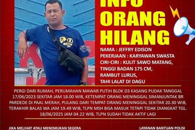 INFORMASI ORANG HILANG NAMA JEFFRY EDISON