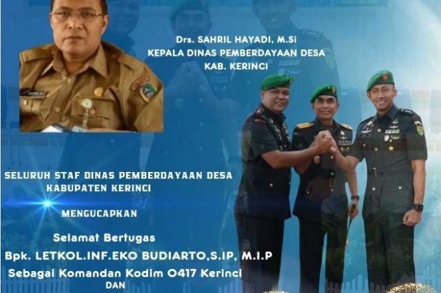 Seluruh Staf Dinas Pemberdayaan Desa Kabupaten Kerinci Ucapkan Selamat Datang Dan Bertugas Bpk. LETKOL.INF.EKO BUDIARTO, S.IP, M.I.P